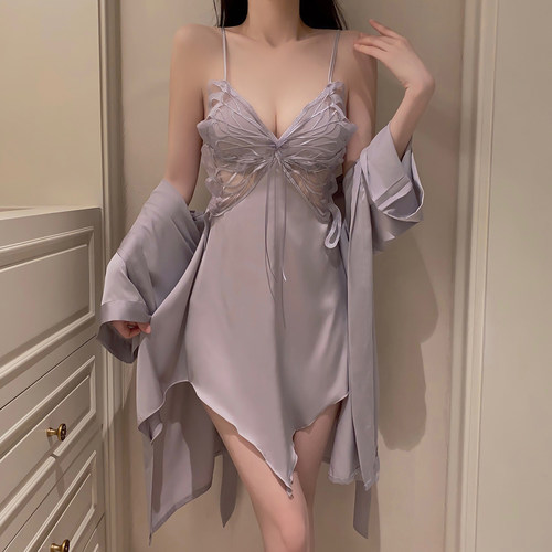 睡裙紫色吊带胸垫缎面夏季