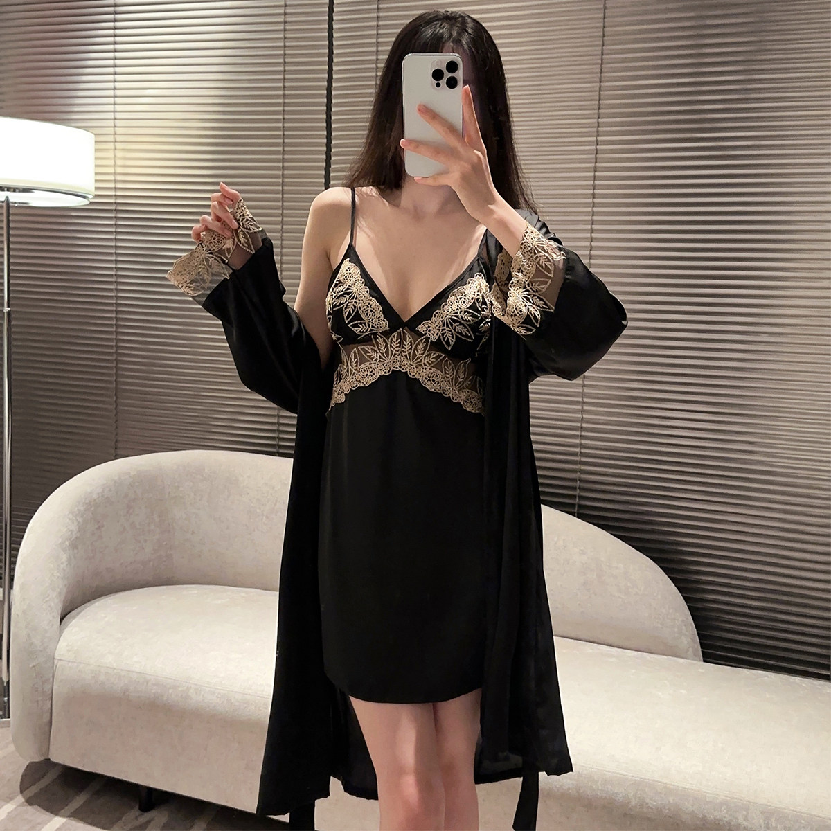瑞梦朵夏季女冰丝睡袍睡裙