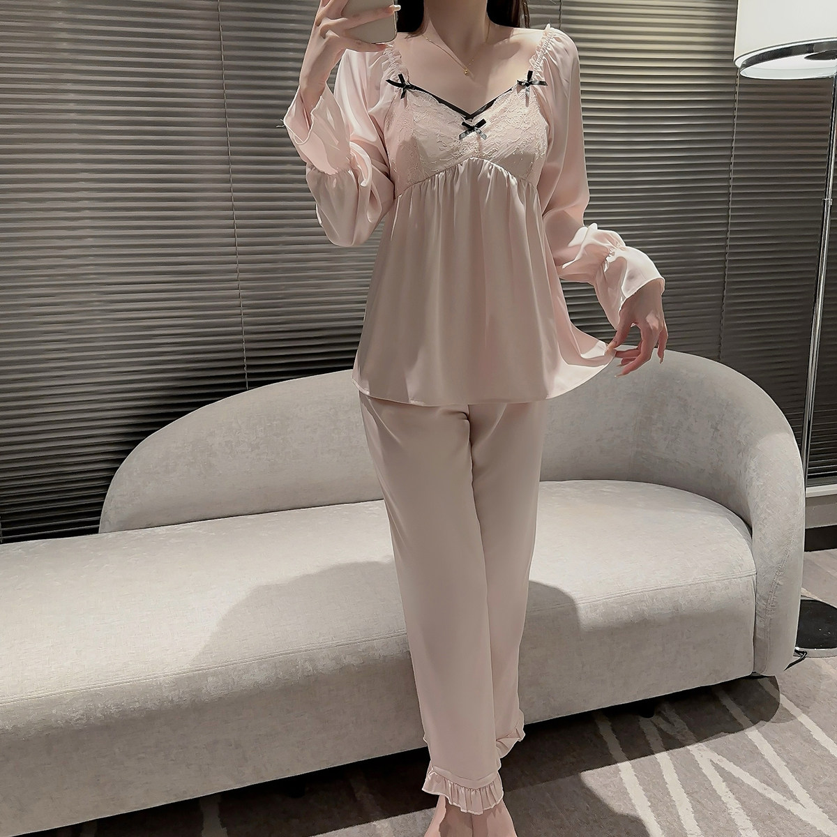 冰丝睡衣女春夏季性感高级感长袖