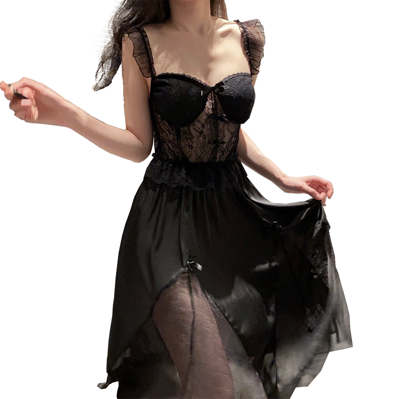 黑色睡袍睡裙女士夏季新款
