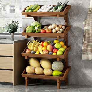 厨房多层果蔬置物架家用靠墙多功能实木储物架新款 收纳货架 落地式