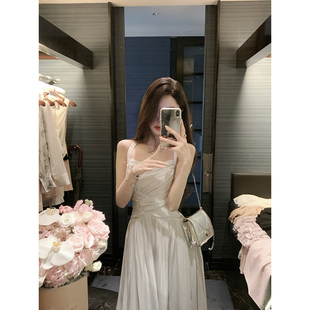 JustQin【云纱双境】2025新夏装性感挂脖裙收腰长裙气质连衣裙女