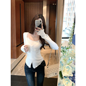 星落织羽 2025新款 秋装 JustQin 假两件针织衫 木耳边毛衣女上衣