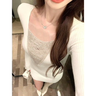 JustQin【晚宴流光】2025秋冬新款烫钻性感气质千金针织连衣裙女