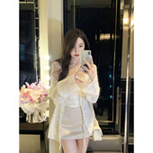 JustQin 毛衣外套 镂空马海毛开衫 2025早秋新款 羊毛针织衫