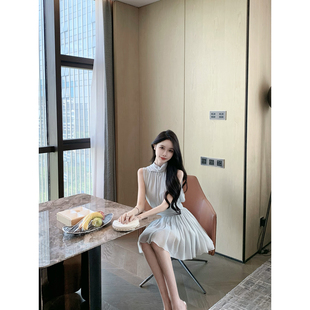 JustQin【清冷女神】2026新款夏装雪纺上衣高腰短裙两件套连衣裙