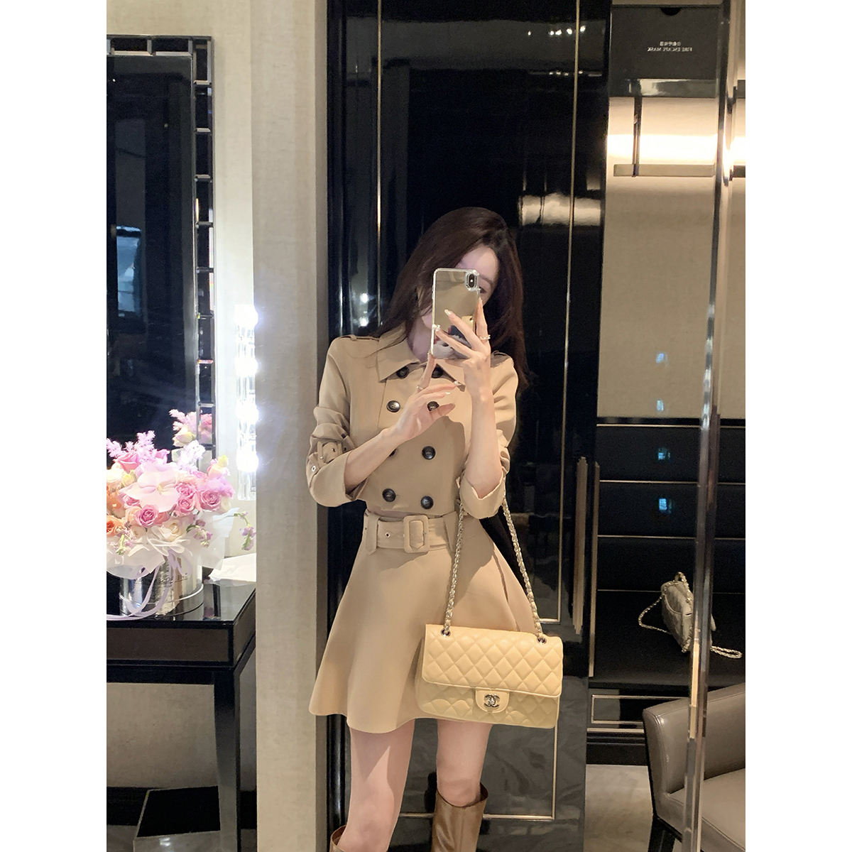 JustQin【暮色邮差】2025新款秋装短风衣裙外套两件套装连裙女