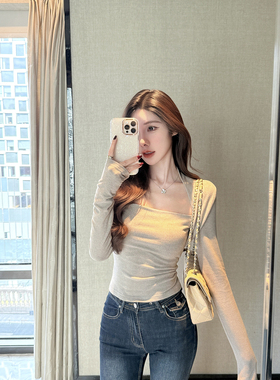 JustQin【温柔可视】2025秋冬新款气质显瘦修身性感打底针织衫女