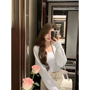 JustQin【幻海织雾】2025新款秋装针织开衫抹胸内搭毛衣外两件套