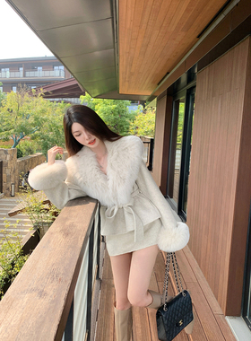 JustQin【贵女千金狐】2025新款秋冬狐狸毛双面呢大衣半裙两件套