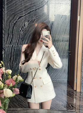 JustQin【晨暮】2025新款春装收腰羊毛呢子大衣西装小香风外套女