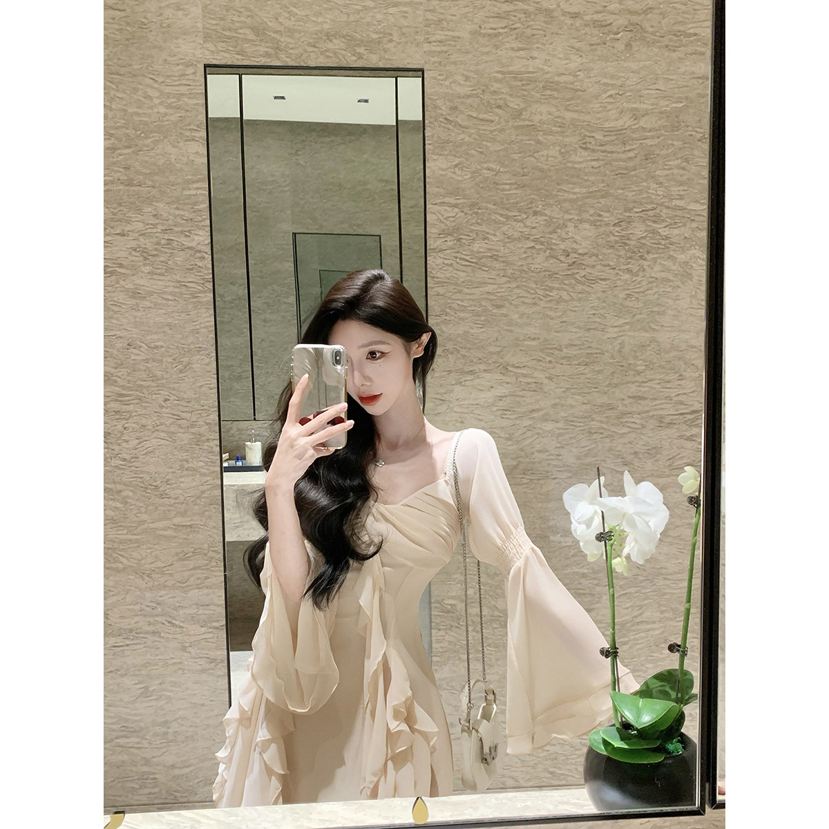 JustQin【香氛美人】2026新款夏装收腰雪纺短裙显瘦性感连衣裙女