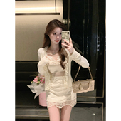 JustQin 珍珠扣花边上衣女外套 针织开衫 京洛有佳人 2025新秋装