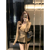 焦糖漫 2025新款 秋装 JustQin 羊毛针织衫 V领上衣绑带毛衣女外套