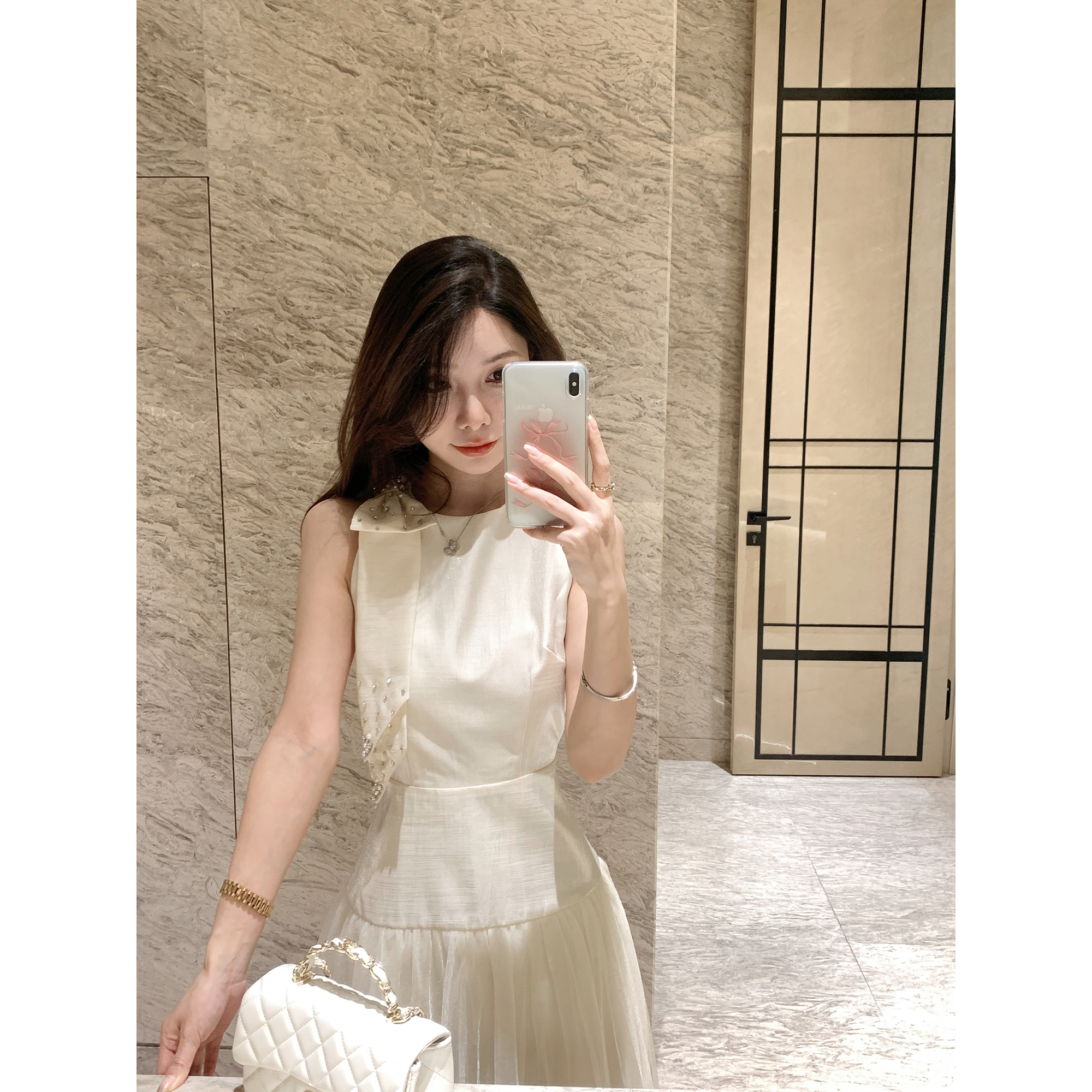 JustQin【矜贵感】2025新款夏装气质女裙透视性感无袖连衣裙女