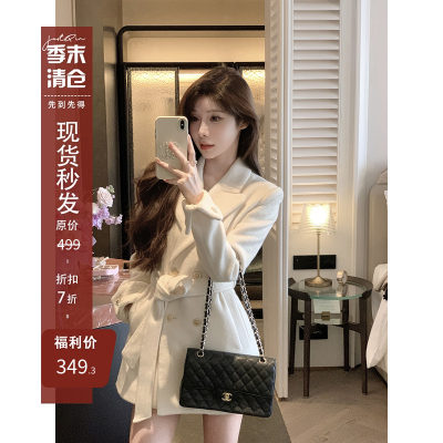 JustQin【月夜浮星】秋冬新金扣绑带毛呢子大衣女中长款夹棉外套