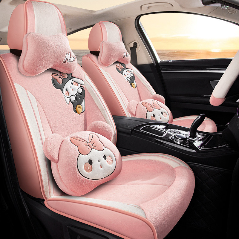 大众途观速腾浩纳迈腾高尔夫polo汽车坐垫毛绒全包冬季连体头座套