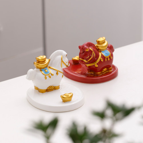 马上有钱陶瓷摆件马年吉祥物手机支架创意生肖文创礼品年会伴手礼