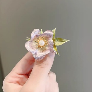 新款 大衣别针配饰 复古珐琅彩绘花朵胸针开衫 高级感山茶花胸花西装