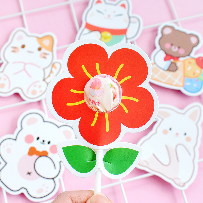 送你一朵小红花棒棒糖插卡装饰卡片纸老师奖励幼儿园小学生奖品纸