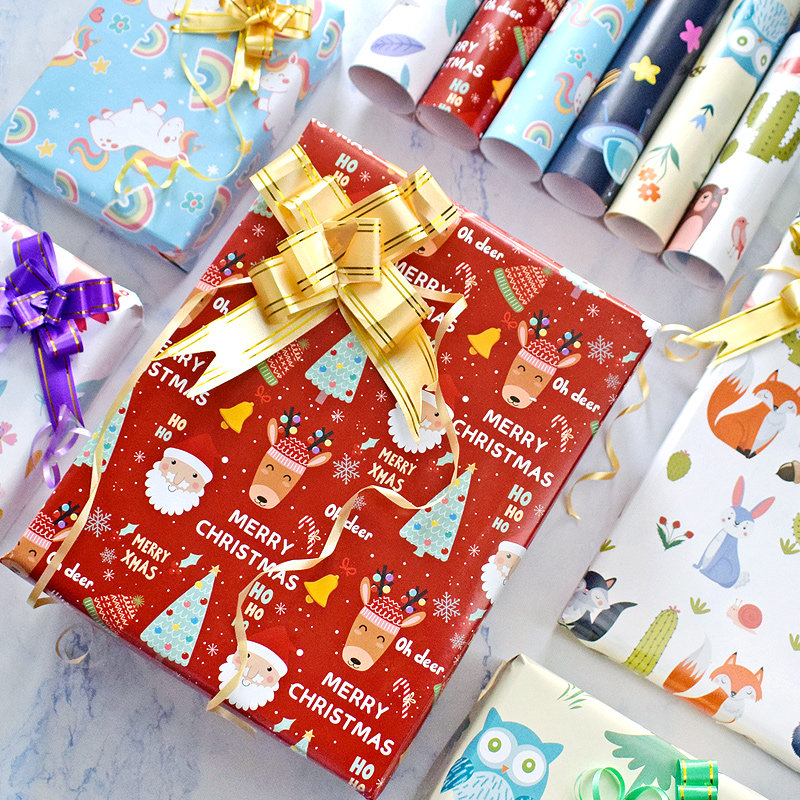 圣诞节小礼物包装纸材料精美礼盒鲜花装饰纸生日手工自制高级感彩色