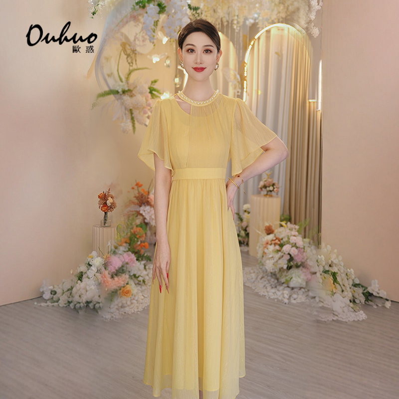 2025新款收腰短袖夏季雪纺裙子