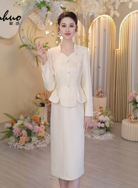 白色长袖小香风假两件气质连衣裙女装冬天配大衣的裙子OHDRI11095