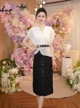 2025新款今年流行爆款连衣裙女夏季假两件白色波点裙子OHDRI06045