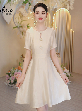 小个子大方得体穿搭连衣裙女2025夏季收腰短袖气质裙子OHDRI06082