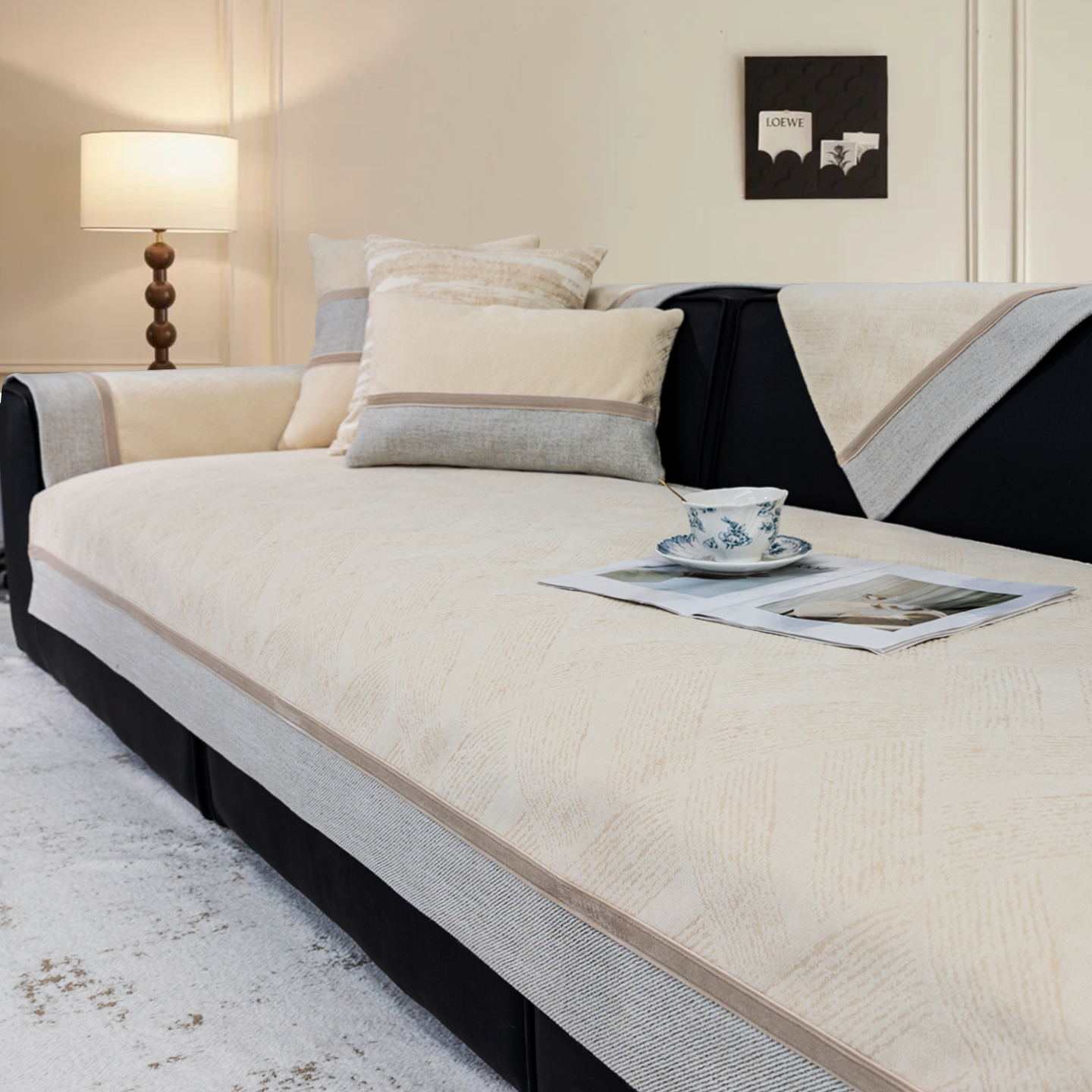 2025新款奶油风雪尼尔沙发垫