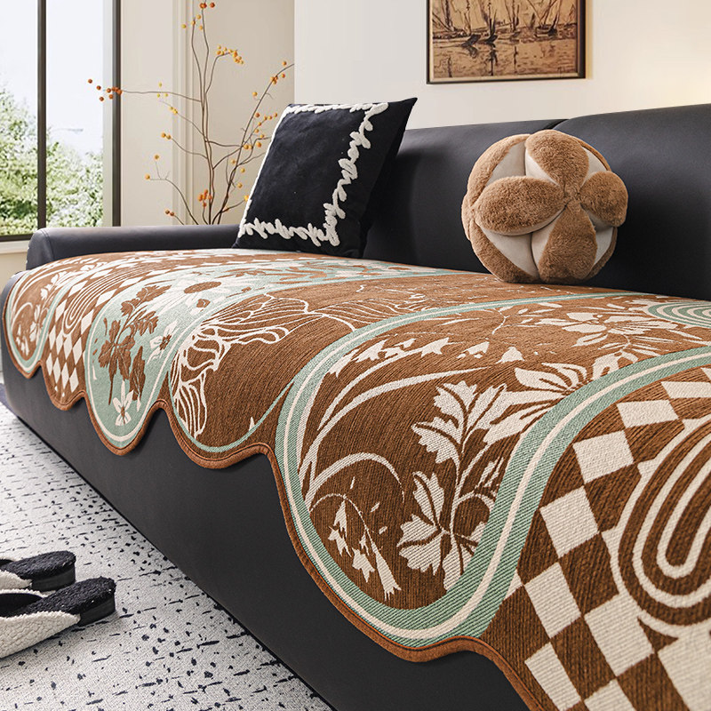 2025新款中古风异形不规则雪尼尔四季通用固定防滑沙发套罩坐垫子,居家布艺,沙发垫,淘宝优惠券,粉丝福利购,淘宝优惠卷