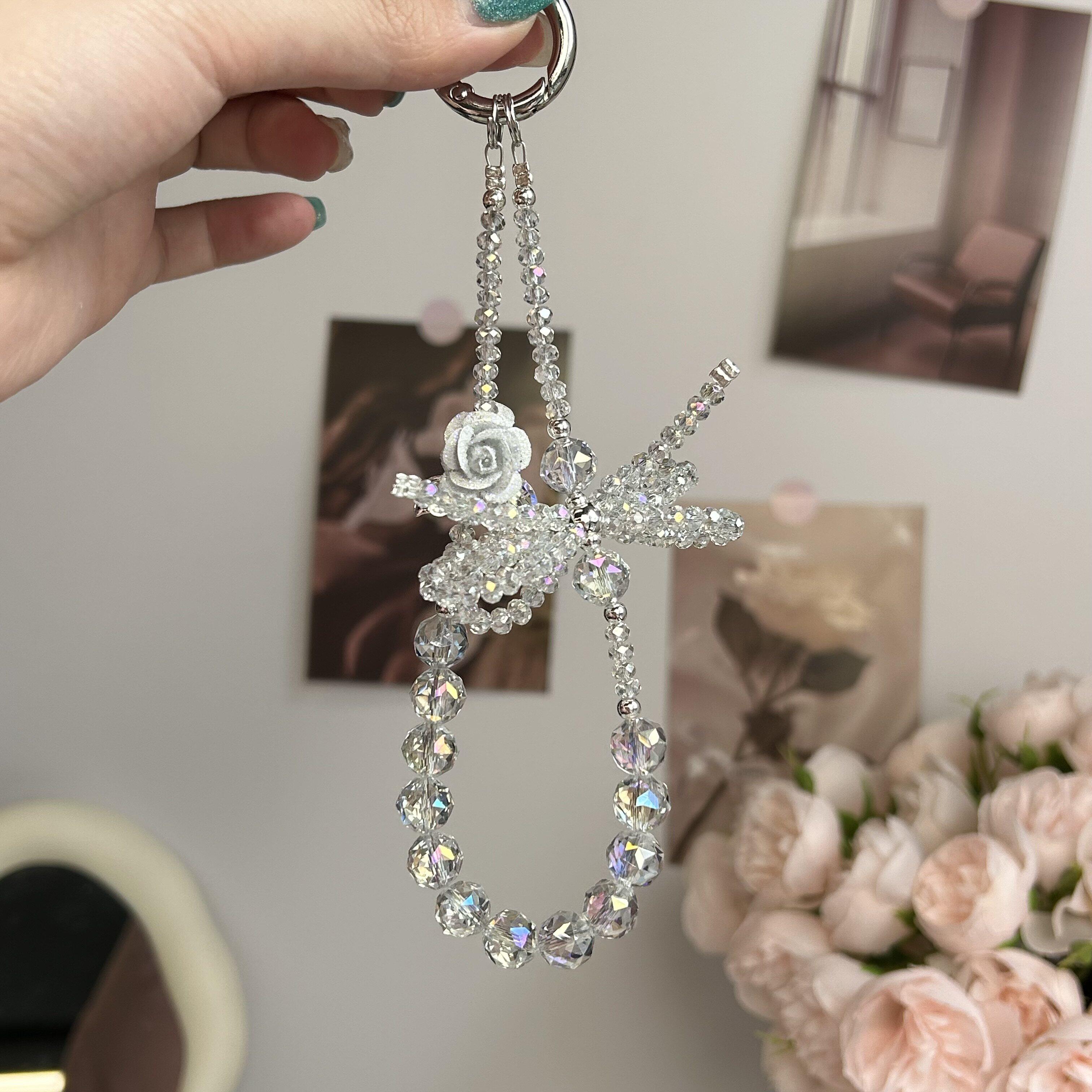 精致水晶串珠链条手机壳挂件紫色玫瑰手作轻奢手机挂件送女朋友