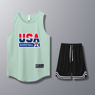 夏季 篮球运动背心男速干健身训练服USA球衣宽松潮牌 美式 新款
