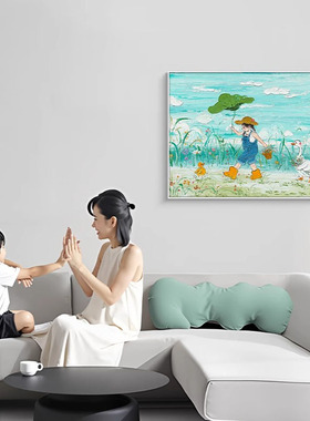 禾之趣 奶油风客厅装饰画蓝色小清新女孩小鸭子高级感艺术画挂画