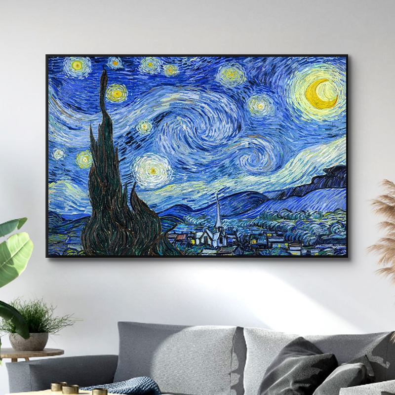 世界著名油画梵高装饰画星月夜客厅沙发背景墙挂画卧室壁画星空画图片