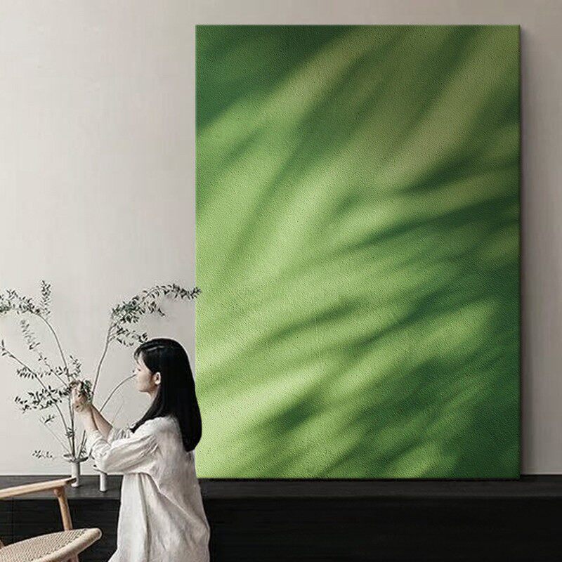 光影艺术手绘油画肌理画青绿色客厅沙发背景墙装饰画餐厅卧室壁画