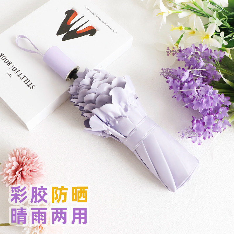 彩胶防晒防紫外线晴雨伞两用百褶花边公主伞全自动加厚遮阳太阳伞