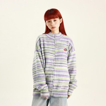 conklab 羊驼毛彩色立领刺绣开衫外套男秋冬宽松毛衣情侣针织衫潮