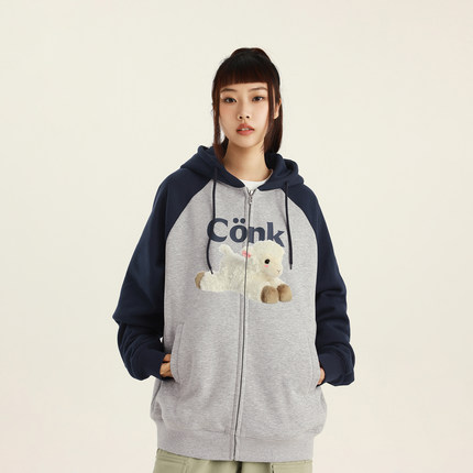 【限时特惠】开衫连帽卫衣秋冬宽松情侣插肩袖帽衫潮牌重磅外套