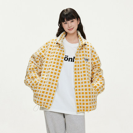 conklab 格纹夹克情侣款秋冬新款仿羊羔绒国潮男复古休闲加厚外套