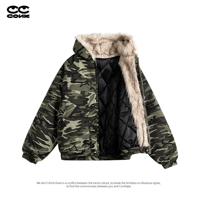 CONKLAB秋冬厚款迷彩连帽棉服女
