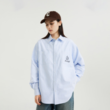 CONKLAB徽章条纹休闲衬衫男春夏季情侣潮牌宽松长袖翻领衬衣外套