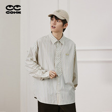 CONKLAB假领带学院风条纹衬衫男上衣春秋宽松长袖情侣衬衣设计感