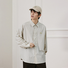 CONKLAB假领带学院风条纹衬衫男春秋季宽松长袖情侣衬衣设计感潮
