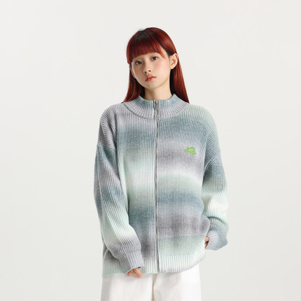 conklab 小羊渐变段染毛衣男秋冬宽松开衫外套情侣拉链针织衫潮牌