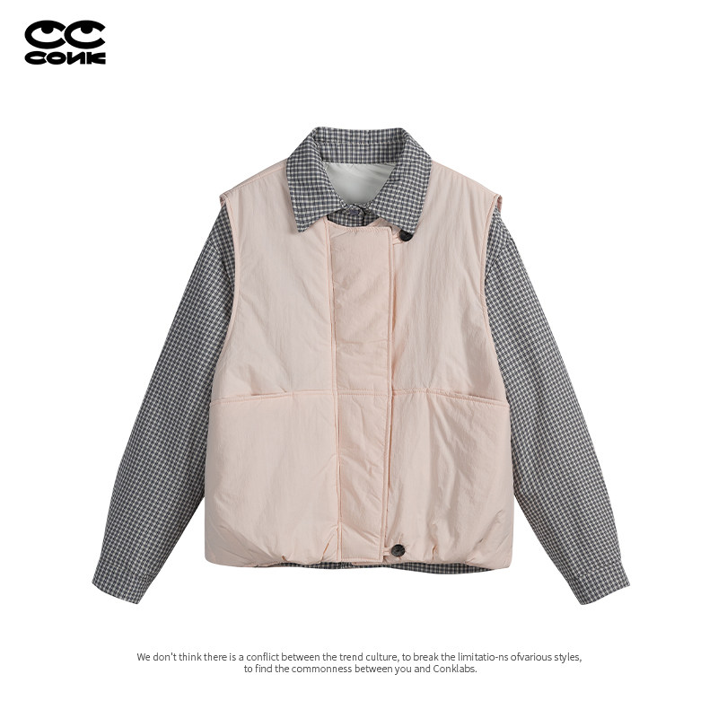 CONKLAB日系叠穿两件套棉服女