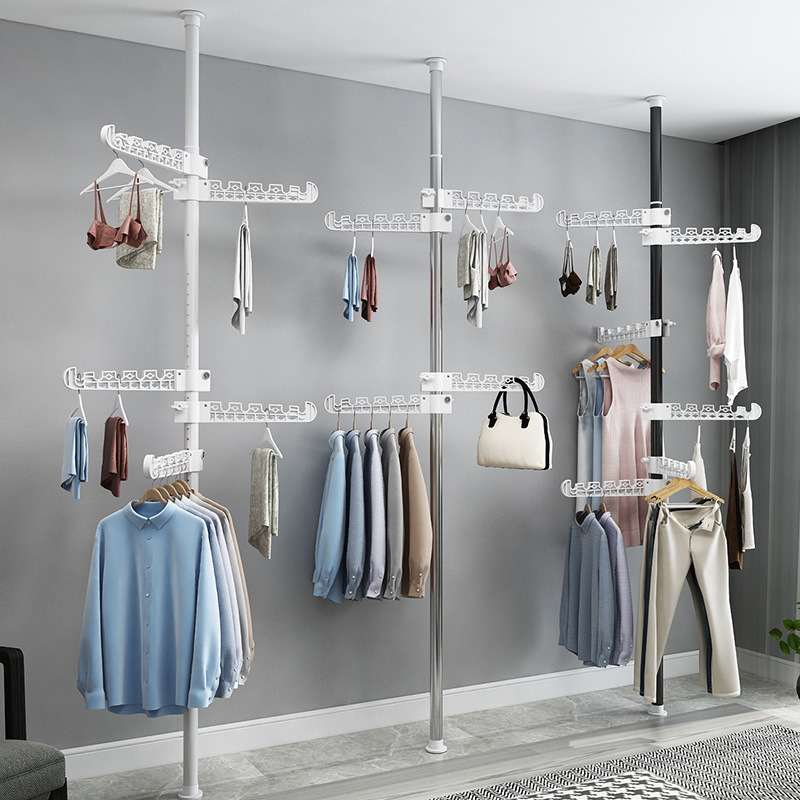 旋转杆卧室网红晾衣架单杆垂直落地阳台竖杆立杆衣架竖着免打孔置