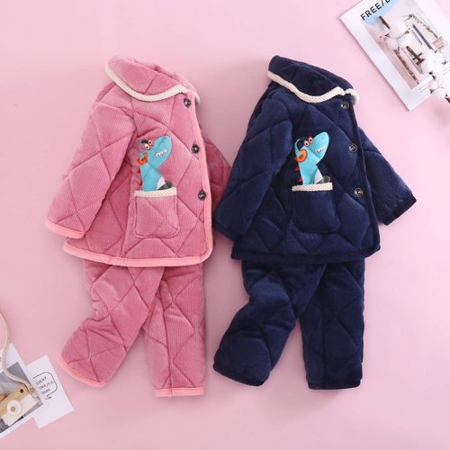 2022新款冬季儿童三层加绒加厚睡衣男女童宝宝保暖家居服柔软舒适