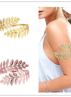 欧美新款树叶臂环罗马开口手镯