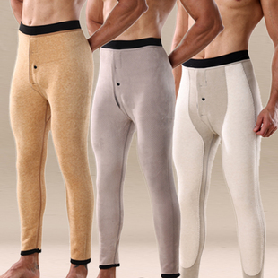 男士加绒薄棉裤光面高腰修身弹力一体保暖裤加肥加大绒裤线裤秋冬
